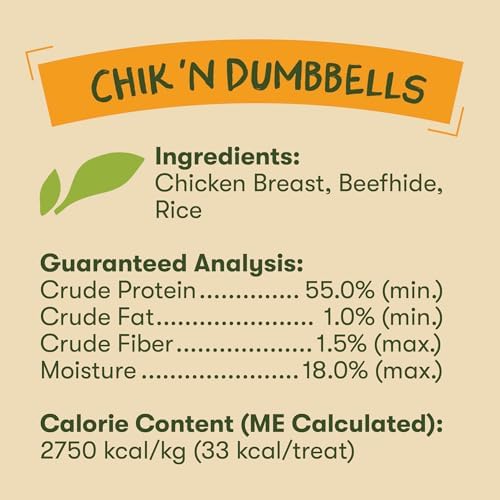 Pet 'n Shape Chik 'n Dumbbells: All-Natural, High-Protein Dog Treats; Limited Ingredient Chicken & Rice Chew for All Breeds, 32 Ounces