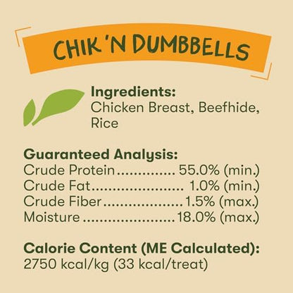 Pet 'n Shape Chik 'n Dumbbells: All-Natural, High-Protein Dog Treats; Limited Ingredient Chicken & Rice Chew for All Breeds, 32 Ounces