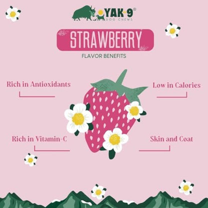 Yak9 Jumbo Yak Cheese Himalayan Dog Chews, Strawberry | High Protein, Non Rawhide Dog Chews Long Lasting | Non GMO, Gluten Free, Grain Free Yak Milk Dog Chew | Jumbo Size, 2 PC