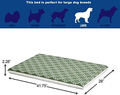 MidWest Homes for Pets Quiet Time Teflon Defender Dog Beds; Pet Beds Designed to Fit Folding Metal Dog Crates, Green & White Geometric Pattern, 42-Inch
