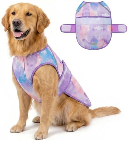KYEESE Dog Cooling Vest, Lightweight Dog Cooler Jacket, 3D Breathable Mesh Pet Cooling Shirts for Summer with Reflective Stripe, Sun Protection Pet T Shirt for Beach, Hiking, Walking, Purple, 2XL
