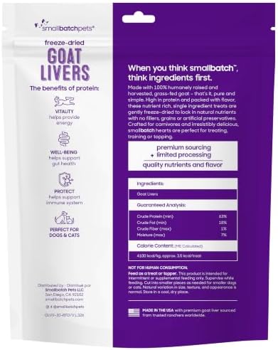 smallbatch Freeze-Dried, Grass-Fed Goat Liver Treats for Dogs & Cats, 3oz