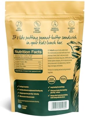 100% Natural Dehydrated Chicken Feet Peanut Butter Flavor For Dog Treats - Organic, No Rawhide, Sensitive Stomach, Nail Free, Odor Free, High Collagen, Hip Joint & Dental Health - 26 Count