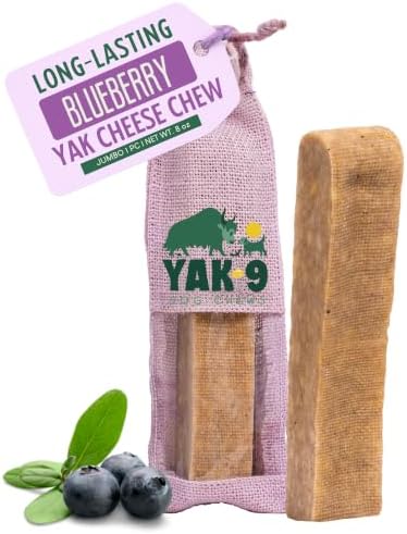 Yak9 Himalayan Yak Cheese Dog Chews, Blueberry | High Protein, Non Rawhide Dog Chews Long Lasting | Non GMO, Gluten Free, Grain Free Yak Milk Dog Chew | Jumbo Size, 1 PC