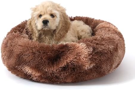 NOYAL Donut Dog Bed for Small Medium Pets, Plush Calming Faux Fur