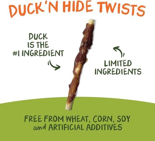 Pet 'n Shape Hide Twists – Duck Wrapped Rawhide Dog Treats - Large Twist - 6 Count