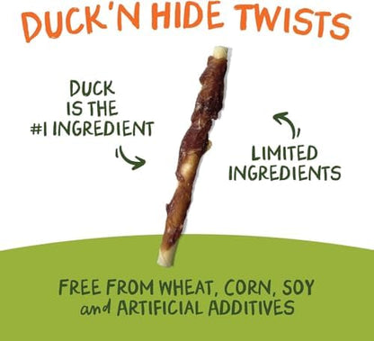 Pet 'n Shape Hide Twists – Duck Wrapped Rawhide Dog Treats - Large Twist - 6 Count