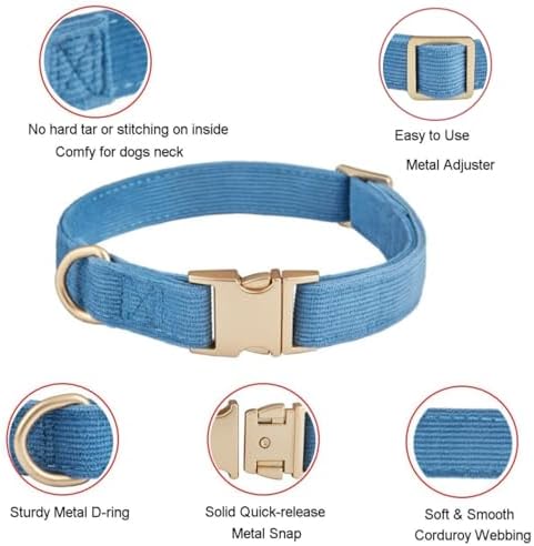 Soft Corduroy Fibric Dog Collar with High Grade Metal Buckle, for Large Dogs.(Blue,Large:17-26")