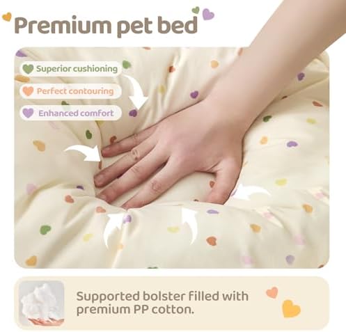 Jiupety Cat Bed for Indoor Cats Dog Beds for Small Dogs Removable Washable Small Dog Beds Pet Beds with Slip-Resistant Bottom Ruffled Puppy Beds with Pillow,Beige 24"x20"