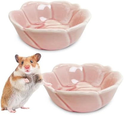 BNOSDM 2 Pcs Hamster Ceramic Food Bowl Flower Series Gerbil Drinking Bowls Anti-Turning Food & Water Dish for Dwarf Syrian Hamsters Gerbil (Pink, Rose Pattern, 3.74“ x3.74“ x1.77“)