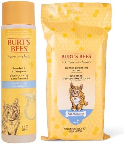 Burt's Bees for Pets Kitten Care Bundle: Naturally Derived Tearless Shampoo with Buttermilk, 10 Fl Oz & Kitten Wipes, 50 Count - Cruelty-Free, Formulated without Sulfates and Parabens, pH Balanced