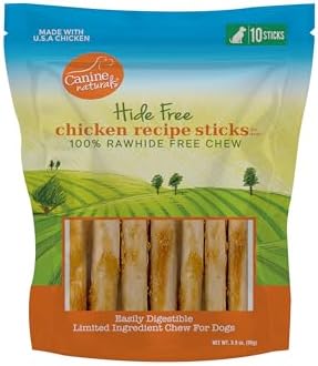 Canine Naturals Rawhide Free Chicken Recipe Dog Chews, Sticks, 10 Count
