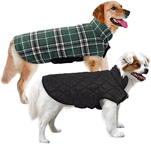 MIGOHI Reversible Dog Coat,Warm Dog Coats with Leash Hole,Green, L