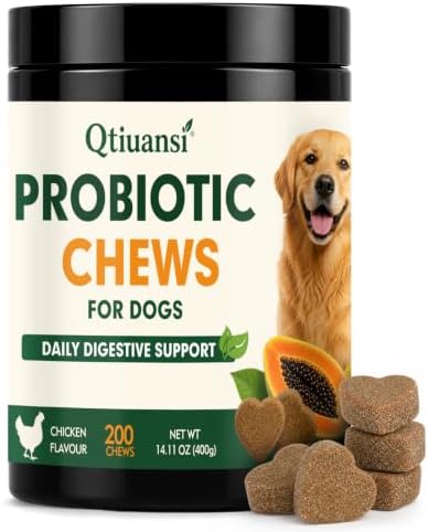 Probiotics for Dogs, 6-Strain Gut Health Blend with Digestive Enzymes, Pumpkin & Papaya, Chicken Flavor Chewable Tablets, 200 Count, Supports Digestive Health for All Breeds