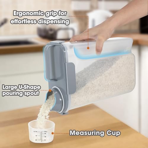 Airtight 10 Lbs Rice Storage Container Pet Dog Cat Food Holder 5 Lbs - Grey