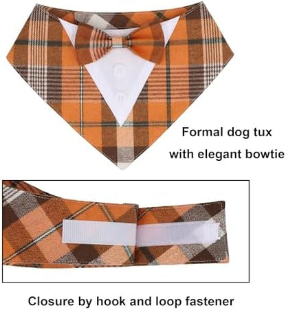ADOGGYGO Fall Dog Tuxedo Collar, Orange Plaid Dog Thanksgiving Outfit, XL
