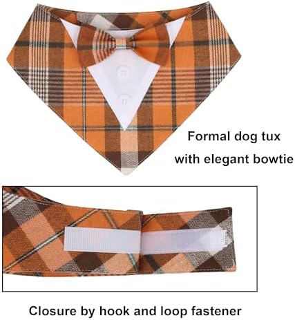 ADOGGYGO Fall Dog Tuxedo Collar, Orange Plaid Dog Thanksgiving Outfit, M