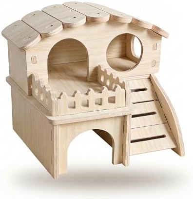 Multi-Chamber Wooden Hamster Hideout, House and Cage Accessory, Model 2