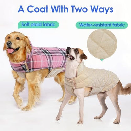 MIGOHI Winter Dog Jackets,Reversible Dog Coat with Leash Hole,Pink, XL