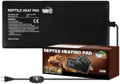 LUCKY HERP Reptile Heat Pad 8x18 Inch 24w, Under Tank Terrarium Heating Pad with Adjust Knob, Reptile Heat Mat for Turtle, Lizard, Hermit Crab, Frog, Snake
