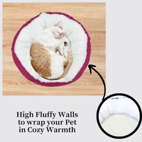 Evelots Calming Donut Cat Bed - Warm Pet Bed for Cats and Small Dogs - Anti-Anxiety Cozy Cuddler - Removable Soft Plush Cushion - Machine Washable - Non-Slip Bottom - Pink