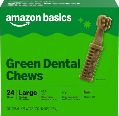 Amazon Basics Dental Dog Treats to Help Clean Teeth & Freshen Breath for Large Dogs, Unflavored, Per Pack: 24 Count, 2.25 pounds (Previously Wag)