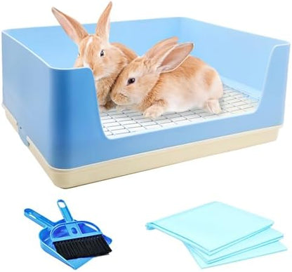 VCEPJH Extra Large Rabbit Litter Box with Tray,Plastic Bunny Litter Pan Corner Small Animal Toilet Pet Potty Trainerfor Adult Guinea Pigs Chinchillas Ferrets Galesaurs (Blue)