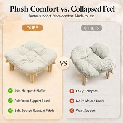 Elevated Cat Bed, Wooden Pet Sofa with Washable Cushion (Square / Beige)