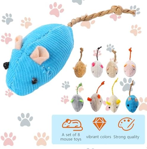 Mozeat Lens 8 Pack Toy Mice for Cats Cat Mice Toys Interactive Toy Cats Mouse Plush Cat Toys Catnip Toy Biting Toys for Cats Mouse Shaped Toy for Indoor Cats Realistic Design 8 Color