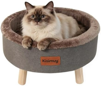 Raised Cat Bed Wooden for Small Cat, Cute Cat Couch with Cushion