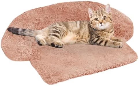 GGIB Calming Dog Bed Fluffy Plush Dog Mat for Furniture Protector with Removable Washable Cover for Large Medium Small Dogs and Cats (XS (31"x23.5"x5"), Pink)
