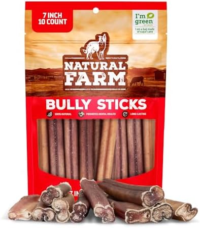 Natural Farm Odor-Free Bully Sticks for Dogs, 7 Inch, 10 Count