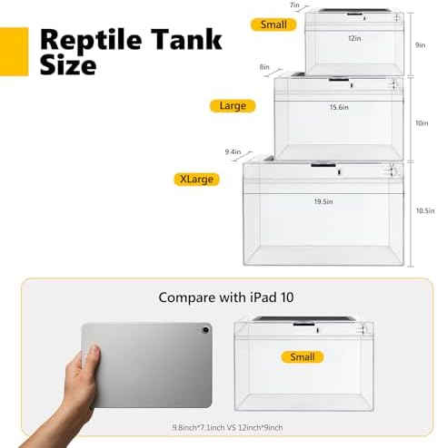 HELIME Reptile Tank 7 Piece Starter Kit with Escape Proof Locking Lid Large