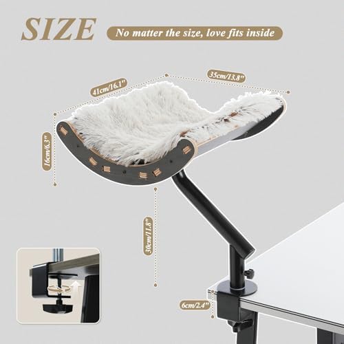 PEQULTI Desk Cat Bed, 360° Rotating Clamp-On Cat Hammock, Wood, Black