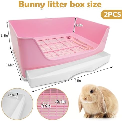 kathson 2PCS Large Rabbit Litter Box Trainer, Potty Corner Toilet with Drawer Bigger Pet Pan for Adult Hamster, Guinea Pig, Ferret, Galesaur, Bunny and Other Animals (Pink,Brown)