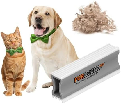 FurDozer Pet Hair Remover & Auto Detailing Tools - Cat & Dog Hair Remover for Carpets, Car Interiors, Couches, Bedding, & Pet Furniture (Gray, X3 PRO - 5" Long)