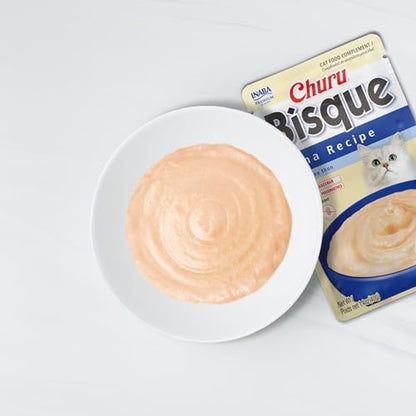 INABA Churu Bisque for Cats,Creamy Lickable Purée Side Dish with Vitamin E,1.4 Ounces per Pouch,Tuna Recipe,(Pack of 24)