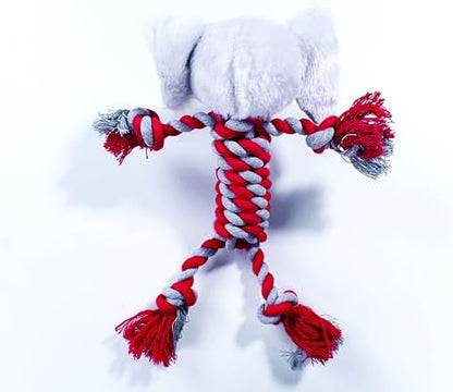 M-PETS Terra ECO Dog Toy – Squeaky Plush Dog Toy Made from Recycled Plastic Bottles, Soft & Durable Eco-Friendly Dog Toy (Bailey, Red & Grey)