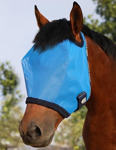 Harrison Howard All Round Mesh Horse Fly Mask UV Protective with Fleece Padded Edging Sky Blue L