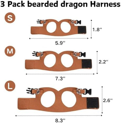 3 Pack Bearded Dragon Harness and Leash Set - Adjustable Soft Leather Lizard Harness with Retractable Leash Small Animal Traction Rope Walking Vest Accessories for Reptile Squirrel Rat (3 Pack)