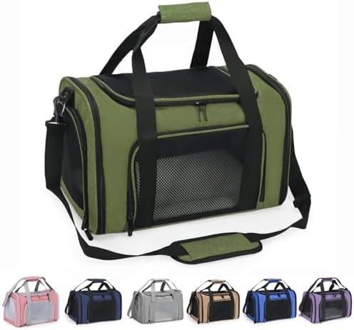Pet Carrier for Cats and Dogs Up to 15 lb,Olive Green, Medium