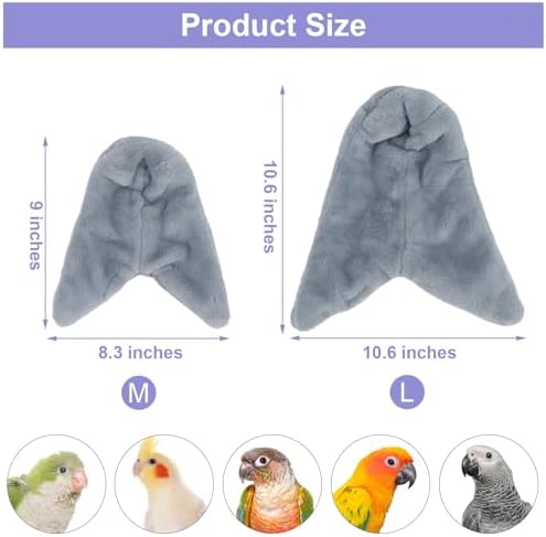 Wontee Cozy Bird Blanket Parrot Cage Snuggle Hut Warm Bird Nest House Bed Hanging Hammock for Parakeet Cockatiel Conure African Grey (Medium, Grey)