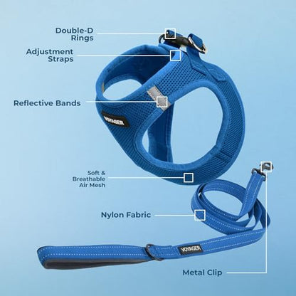Best Pet Supplies Voyager Step-in Air All Weather Mesh Harness and Reflective Dog 5ft Leash Combo with Neoprene Handle, for Small, Medium and Large Breed Puppies - Royal Blue, Large