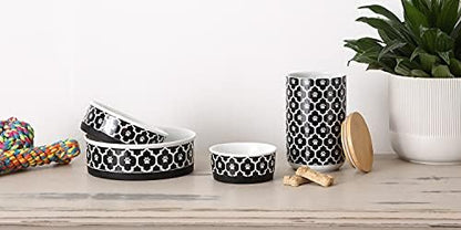 Bone Dry Lattice Collection Pet Bowl & Canister, Large Set, 7.5x2.4 inches, Black, 2 Piece