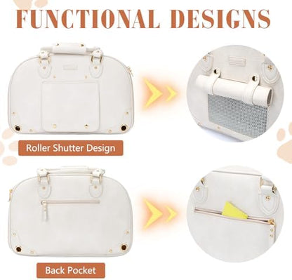 Dog Carrier Purse, Pet Carrier, Foldable Waterproof Premium Leather Pet Travel Portable Bag for Cat and Small Dog Home & Outdoor Small Beige