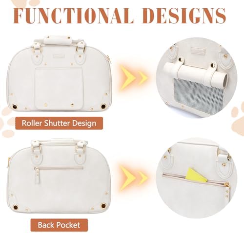 Dog Carrier Purse, Pet Carrier, Waterproof Premium Leather Pet Travel Portable Bag for Cat and Small Dog Home & Outdoor Medium Beige