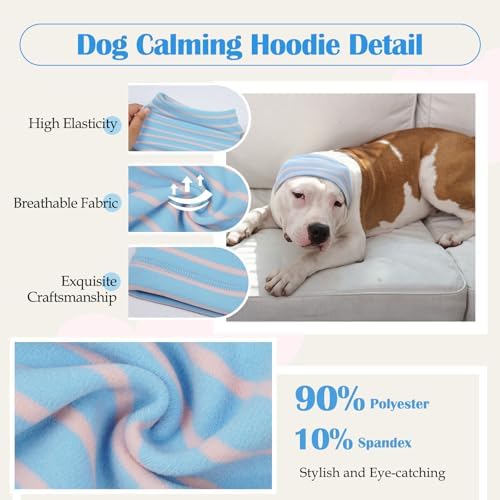 Nanaki Calming Hoodie Dog Grooming Ear Cover Anxiety Relief-No Shake Dog Ear Wrap Hematoma, Striped Head Wrap Snoods for Noise Protection, Bath, Fireworks, Thunderstorm, Blow Drying, Warm-Keeping