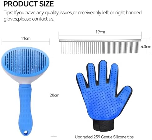Dog & Cat Brush,Pet Grooming Kit 4PCS- Dog Brush for Shedding| A Pair Pet Hair Removal Gloves| Metal Comb for dog.Removes Undercoat, Tangled, Dirt and Massages. All hair Types