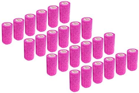 3 Inch Vet Wrap Tape Bulk (Fuchsia) (Pack of 24) Self Adhesive Adherent Adhering Flex Bandage Grip Roll for Dog Cat Pet Horse