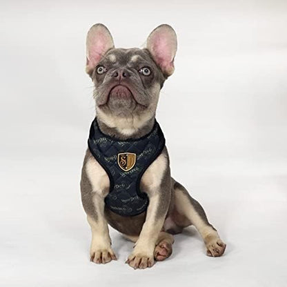 Snoop Doggie Doggs Quilted Velvet Deluxe Pet Harness with Logo Pattern and Gold-Tone Metal Hardware